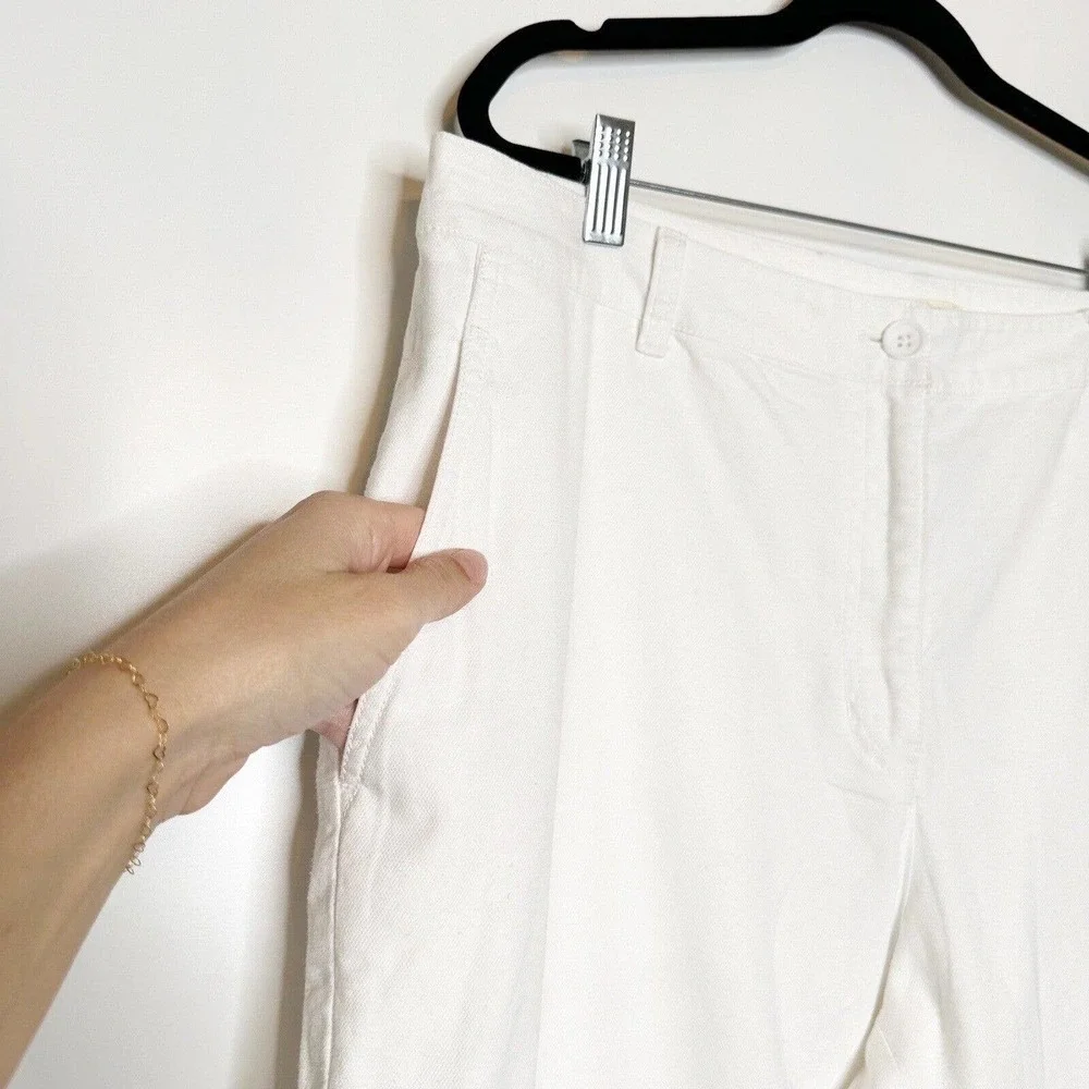 NEW Eileen Fisher Cotton Hemp Tapered Ankle Pants High Rise White Size 16